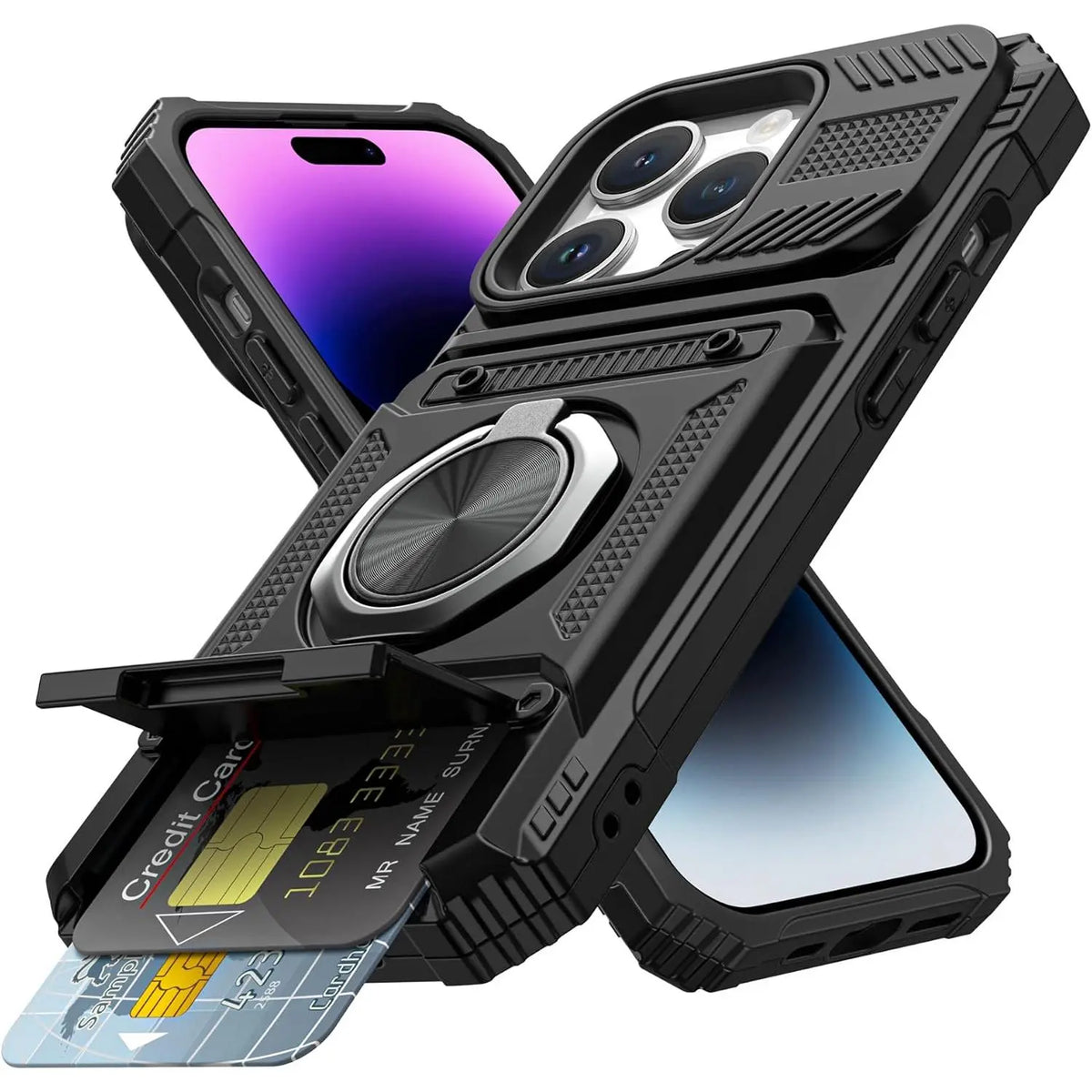 Magnetic Wallet Case with 360° Rotatable Ring Stand for iPhone 17 Pro Max – Heavy-Duty Protective Card Holder Cover