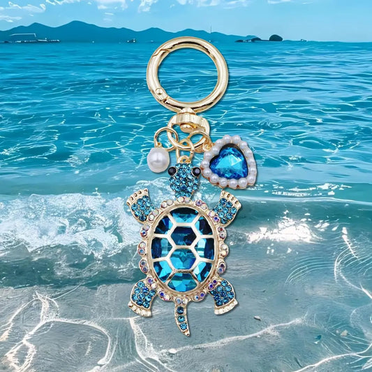 Cutecore Coastal Turtle Keychain Jewelry - Kawaii Animal Accessory with Pearl Hearts Charm, Bag Chains, Mini Gifts for Women, Summer Beach Outfit Accent, Bag Charms For Purse, Accessories For Women, Kawaii Accessories