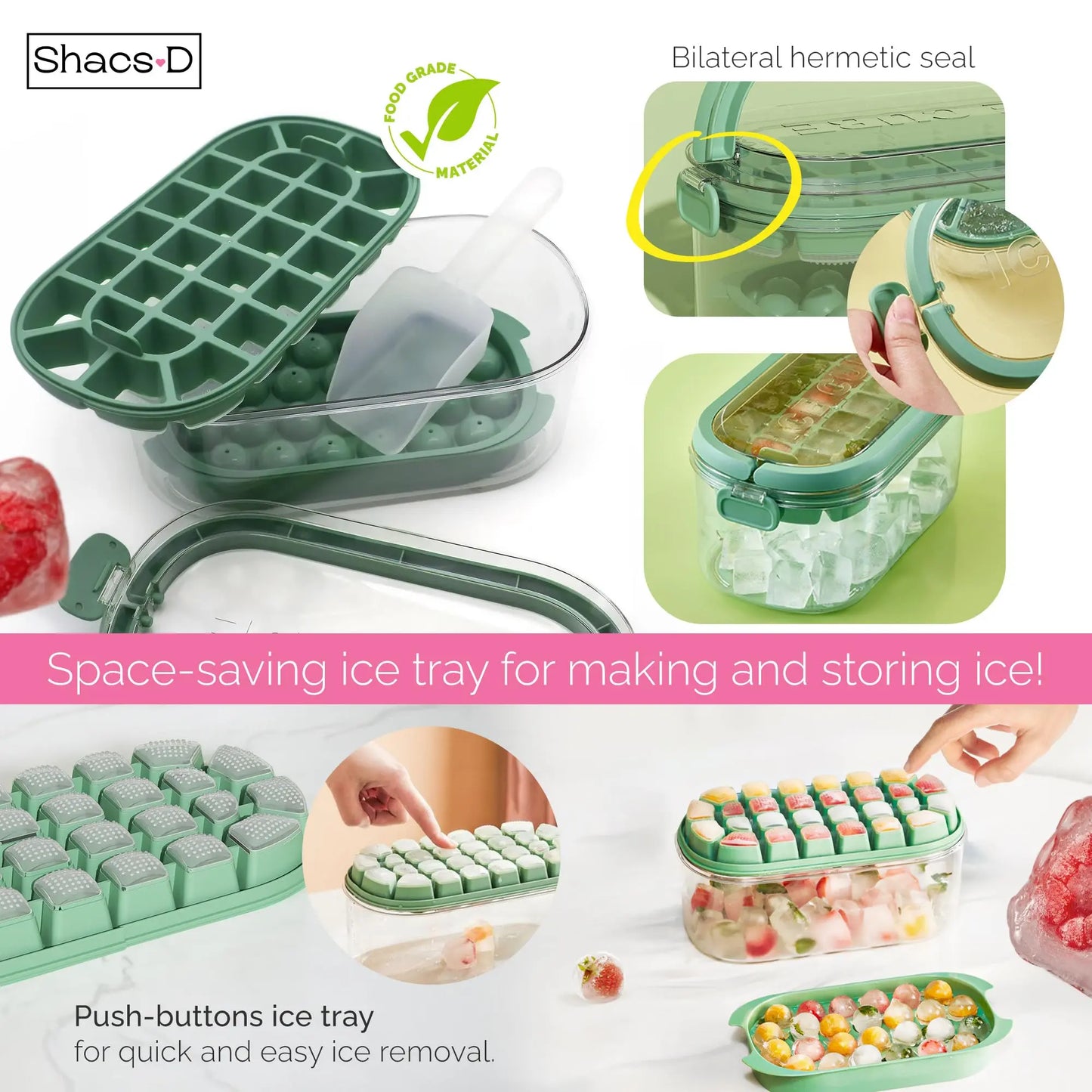 54-Cavity Silicone Ice Cube & Sphere Ball Mold Set with Lid - Easy-Release Freezer Tray
