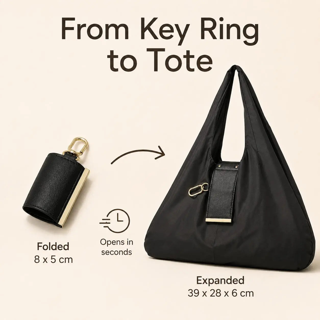 Compact Foldable Keychain Tote Bag – Expandable Reusable Grocery Shopping Bag with Key Ring