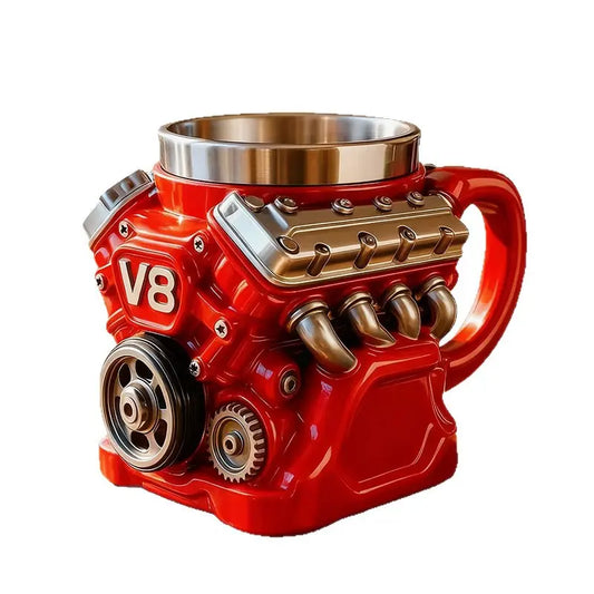 V8 Engine Stainless Steel Coffee Mug Gift for Car Lovers and Dads