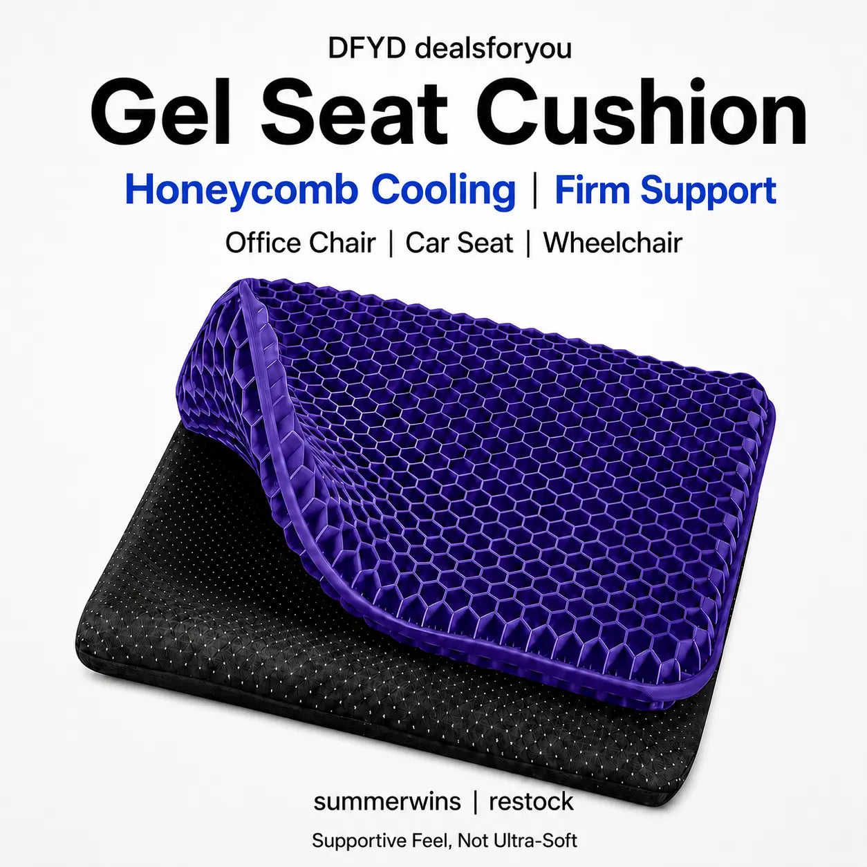 Cooling Gel Cushion for Long Sitting, Honeycomb Breathable Seat Pad with Pressure Relief