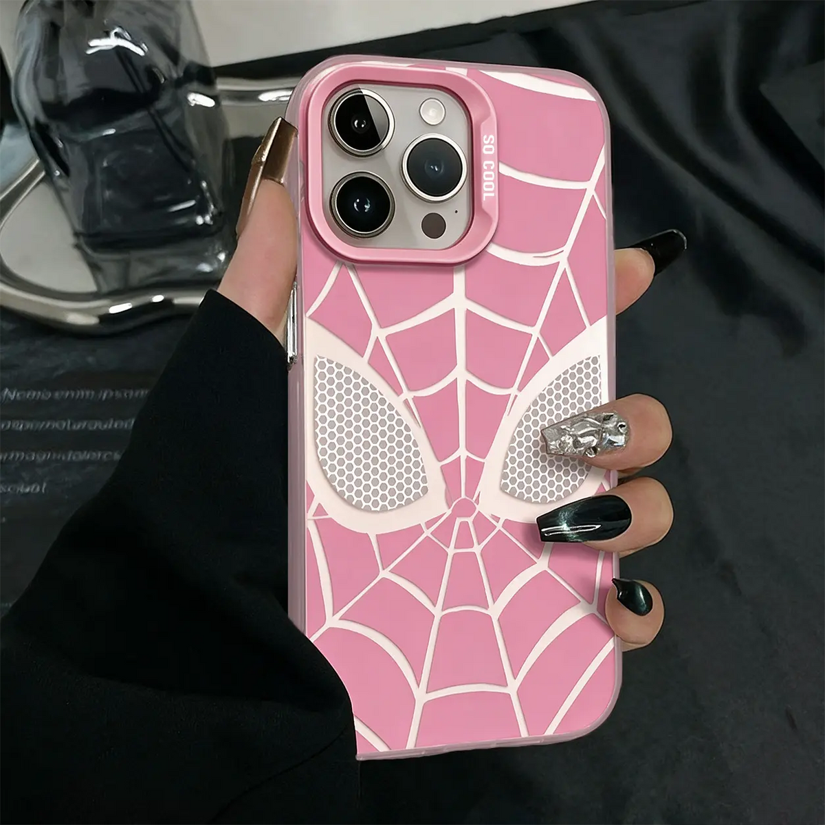 Creative Spider-Man Web Phone Case for iPhone 17 Pro Max – Trendy Pink Shockproof Protective Cover