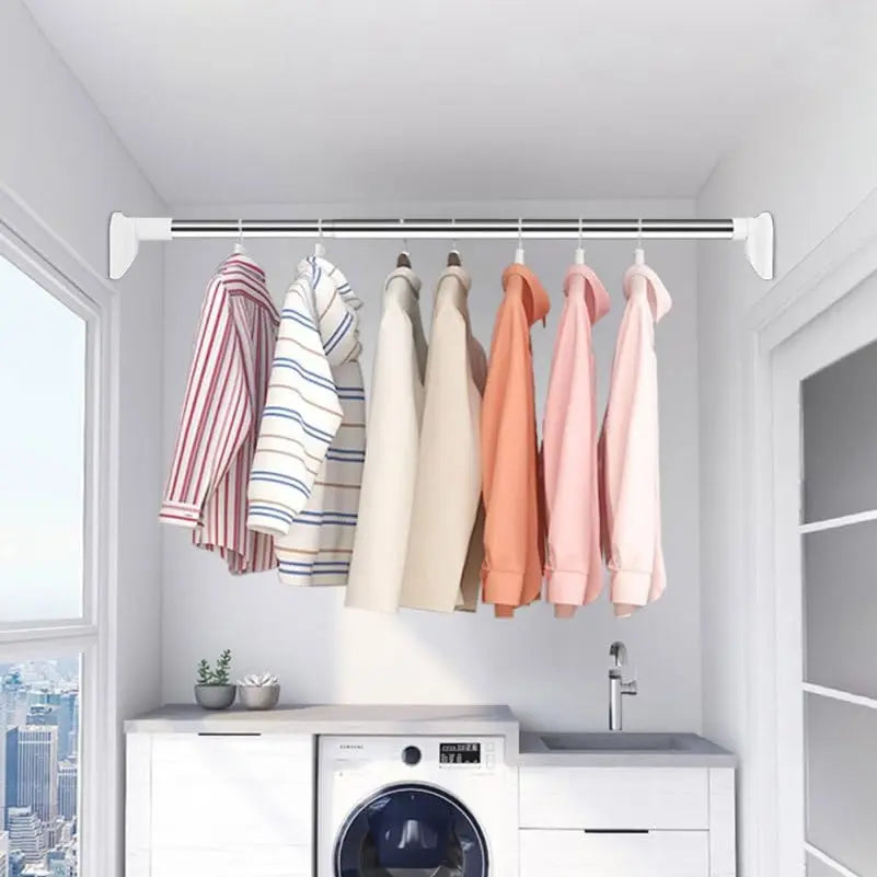 Punch-Free Adjustable Telescopic Tension Rod for Closet & Laundry Organization