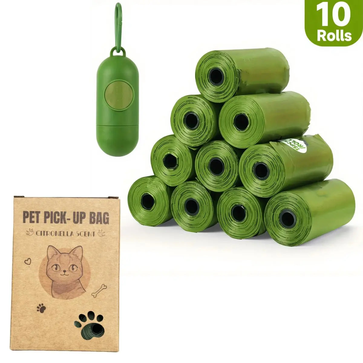 Dog Poop Scooper Set with Waste Bag Dispenser & 15 Refill Bags