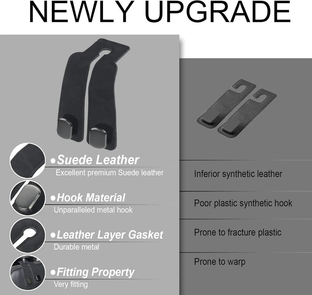 2pcs Heavy-Duty Car Seat Headrest Hooks – Leather & Metal Purse Organizer for Handbags & Groceries