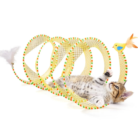 Potaroma Spiral Tunnel Cat Toy, Cat Self Play Spiral Kitten Collapsible Spring Tunnel Toy for Indoor Cats with Feather and Bell, 20 Inches Unfolded #SummerVibes #petlovers