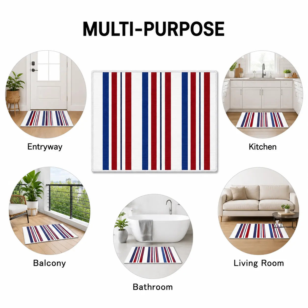 National Day Striped Entry Rug | Patriotic Red White & Blue Outdoor Doormat