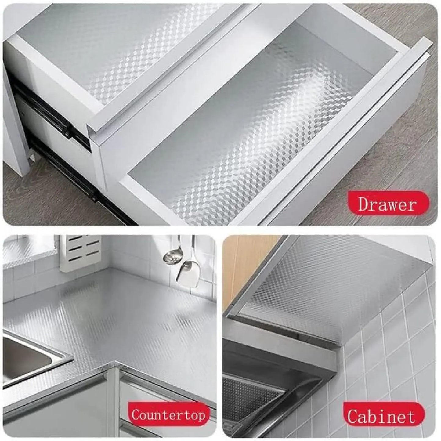 Self-Adhesive Kitchen Wallpaper | 15.7"x118" Oil-Proof Aluminum Foil Contact Paper (Silver Cube)
