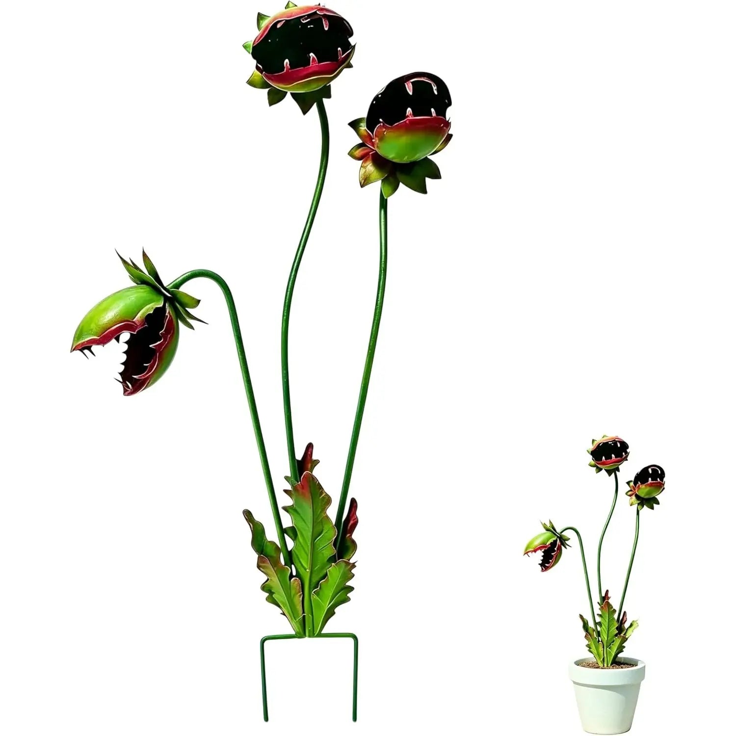 Whimsical Metal Carnivorous Plant Garden Stake - 25-Inch Large Monster Plant Sculpture, Durable Yard Art for Flower Beds Patios Planters, Unique Quirky Outdoor Garden Decor & Gift (1 pc)