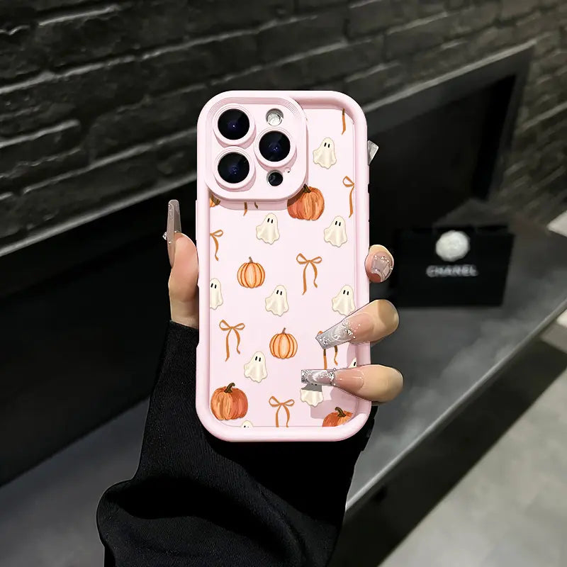 Cute Halloween Ghost Pumpkin Bow Phone Case for iPhone 17 Pro Max – Shockproof Protective Cover
