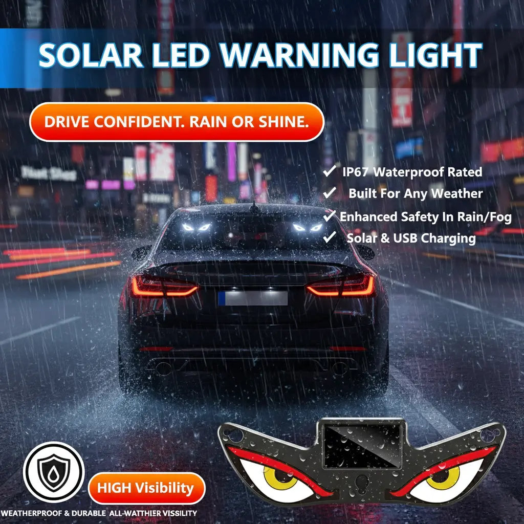 Solar LED Devil Eye Car Warning Light – Universal Rear Window Safety Light