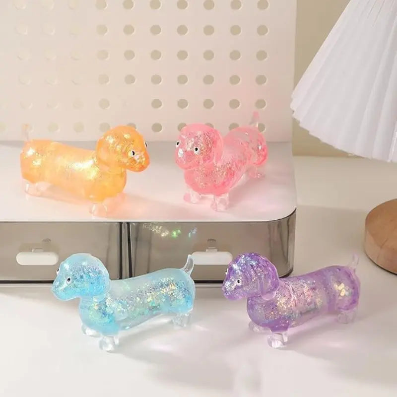LDSK Dachshund Squishy, Glitter Weiner Dog Maltose Stress Ball, Slow Rise Fidget for Anxiety Relief, Soft Squeeze Desk Gadget for Home Office Travel