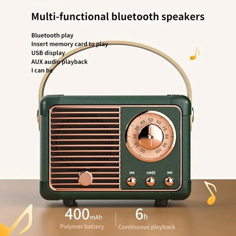Retro Bluetooth Speaker with Portable Handle, Rechargeable Wireless Mini Speaker