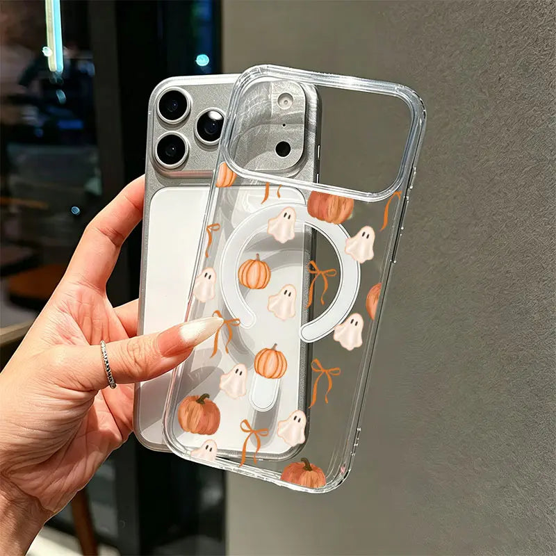 Ghost Pumpkin Halloween Phone Case, Soft Fall Watercolor Design Protective Case for iPhone 17/16/15/14/13/12/11 Series Gifts