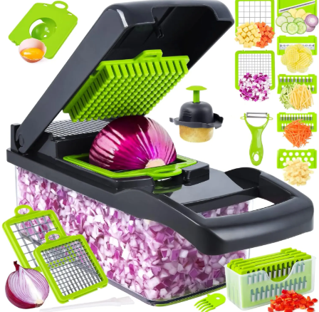 Multifunctional 14 /16 in 1 Food Chopper, Kitchen Vegetable Slicer Dicer Cutter With 8 Blades, Onion Chopper With Container Stainless Steel Utensils