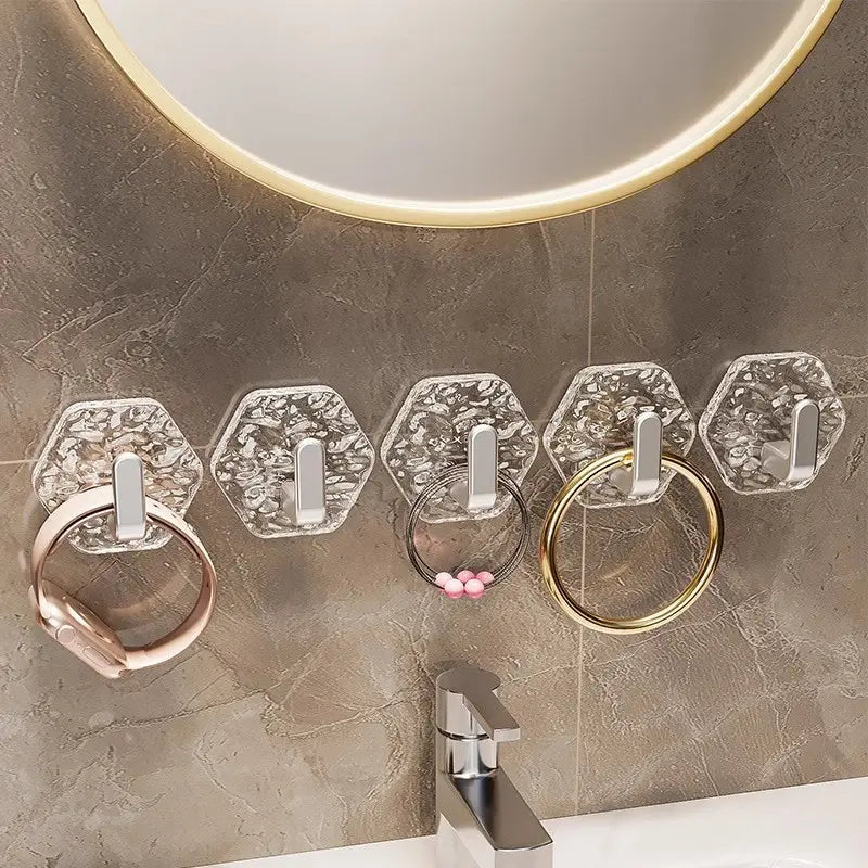 Heavy Duty Self-Adhesive Hooks | Hexagonal Ripple Waterproof Sticky Hooks for Kitchen Bathroom