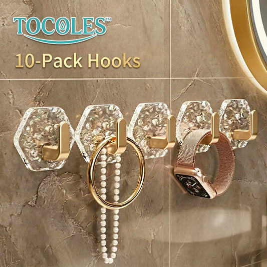 Heavy Duty Self-Adhesive Hooks | Hexagonal Ripple Waterproof Sticky Hooks for Kitchen Bathroom