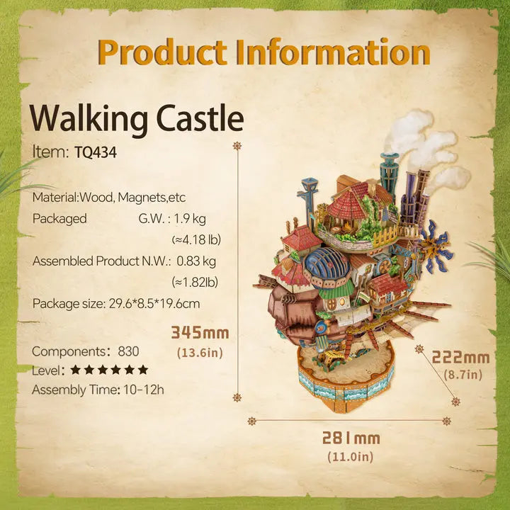 Whimsical 3D Puzzle Walking Castle Model Kit – Built-in Music Box & 20 Warm LED Bulbs