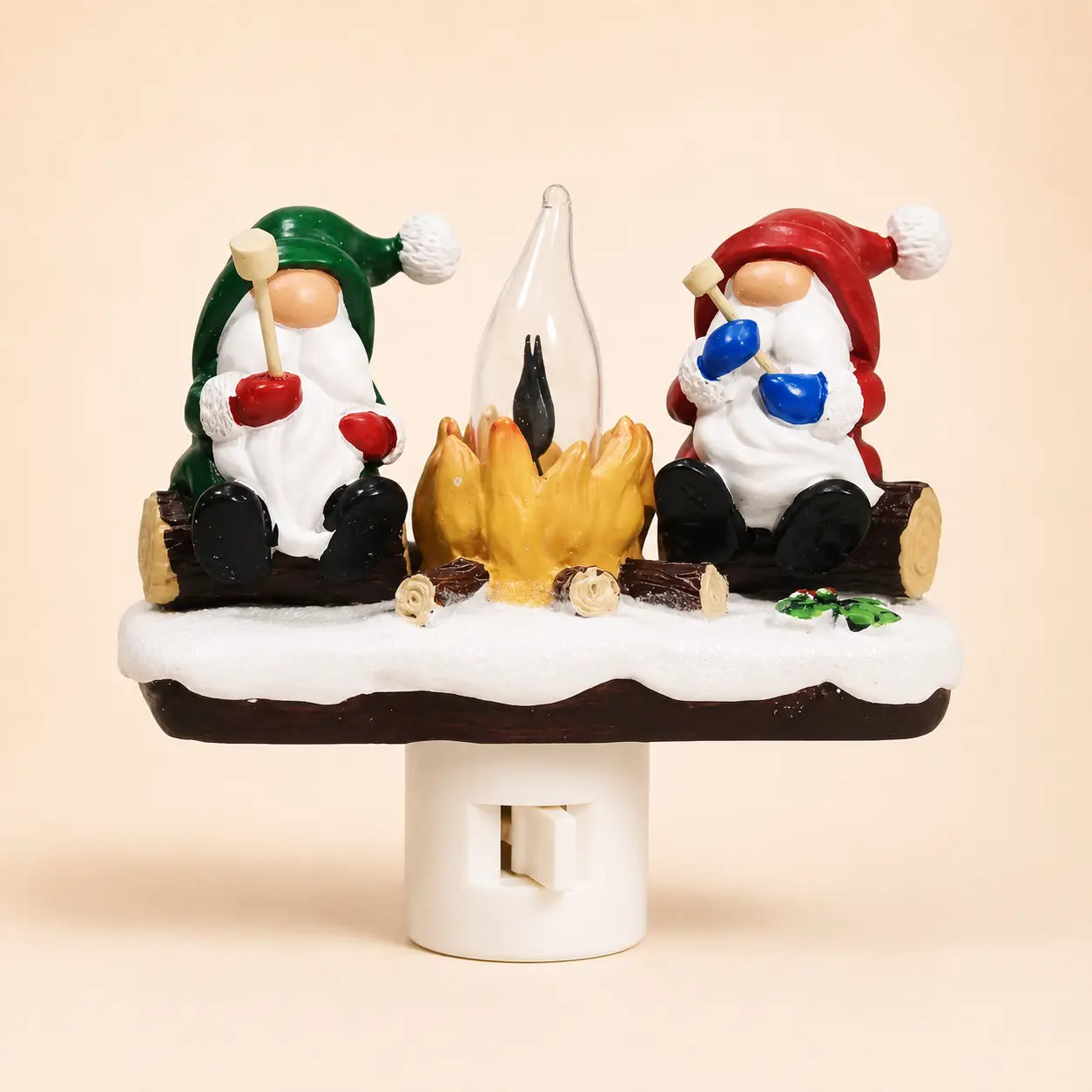 3D Flickering Campfire Plug-In LED Night Light – Cute Halloween & Christmas Resin Holiday Decoration