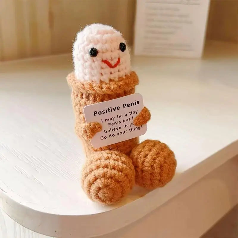 Funny Emotional Support Crochet Doll with Encouragement Card – Cute Knitted Desktop Decor & Inspirational Gift