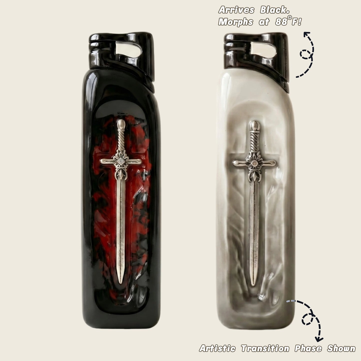 Refillable Butane Lighter with Vintage Sword Embossed Design