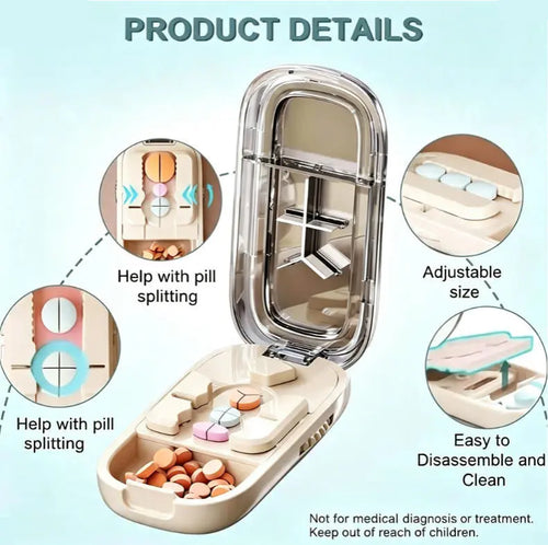 3-in-1 Compact Splitter Pill Dispenser – Portable ABS-PC Healthcare Case for All Tablet Sizes