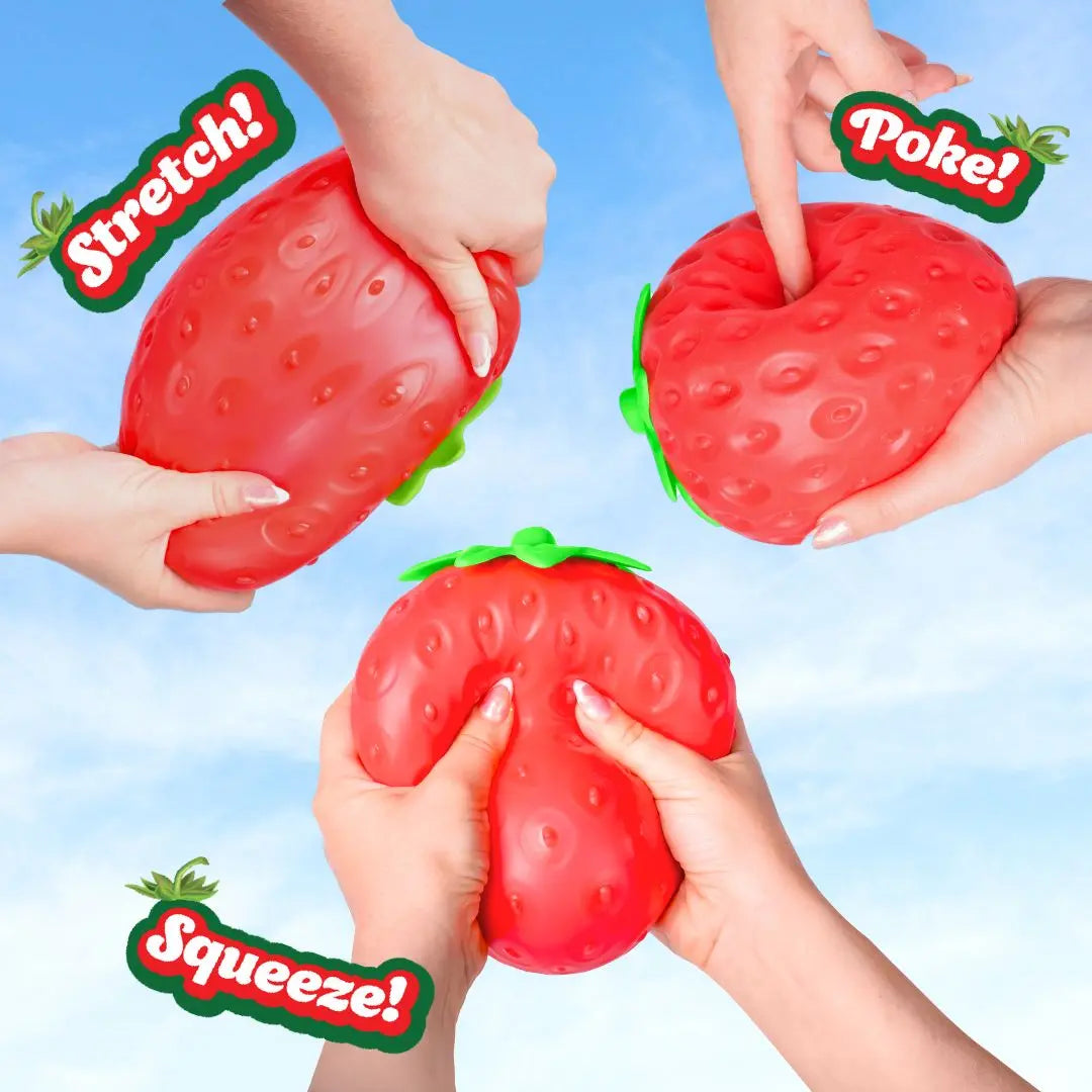 Toymendous Squeeze Strawberry - Extra Large 5" Squishy Stress Ball for Adults & Kids 3+ - Fruity Fidget Toy for Stress Relief & Sensory Play - Safe & Durable Non-Toxic Material