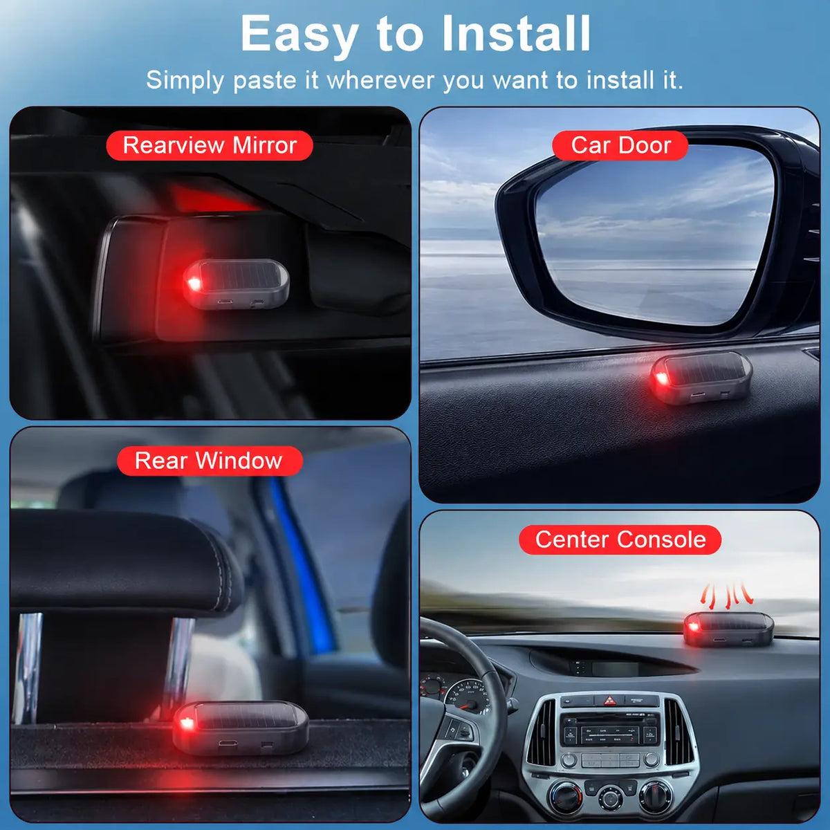 Solar Powered Fake Car Alarm Light – Auto Sensor Simulated LED Security Flashing Lamp