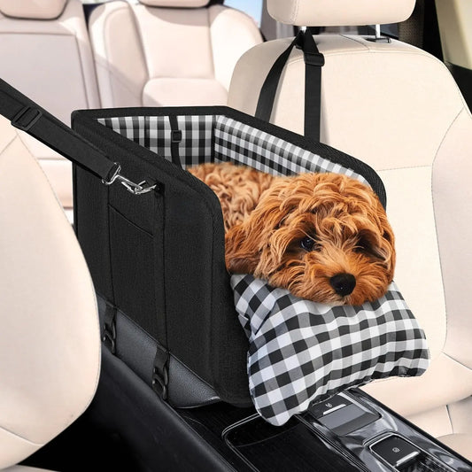 Center Console Dog Car Seat for Small Dogs & Cats with Safety Leash & Cushion