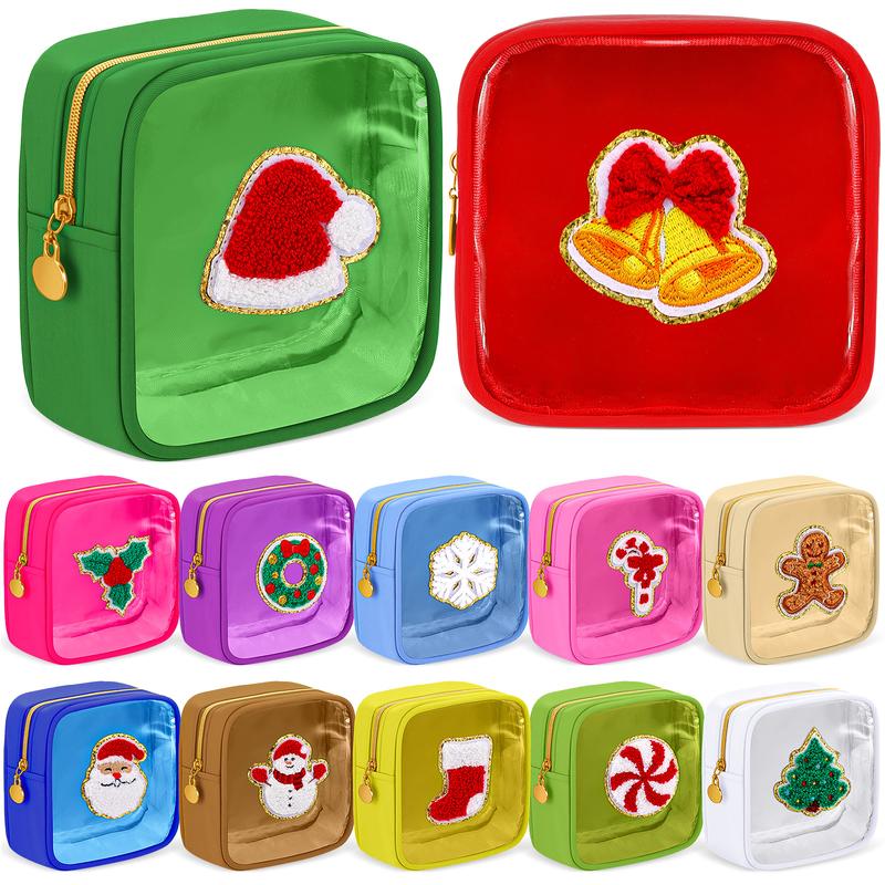 Christmas Patch Mini Cosmetic Makeup Bag with Clear Window (6/9/12 Pcs) – Holiday Secret Santa Favor