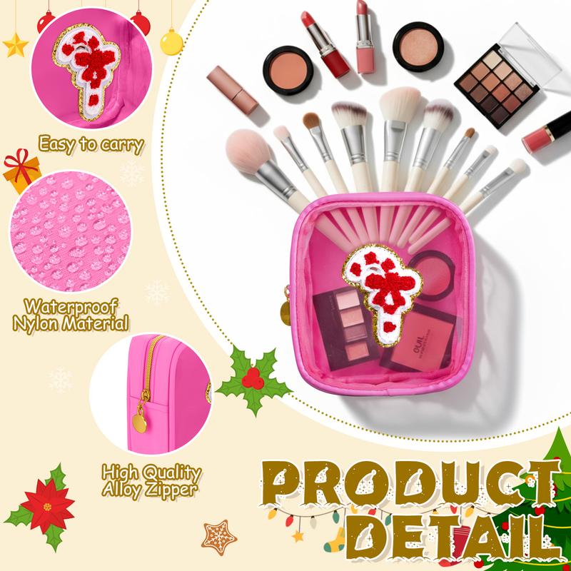 Christmas Patch Mini Cosmetic Makeup Bag with Clear Window (6/9/12 Pcs) – Holiday Secret Santa Favor
