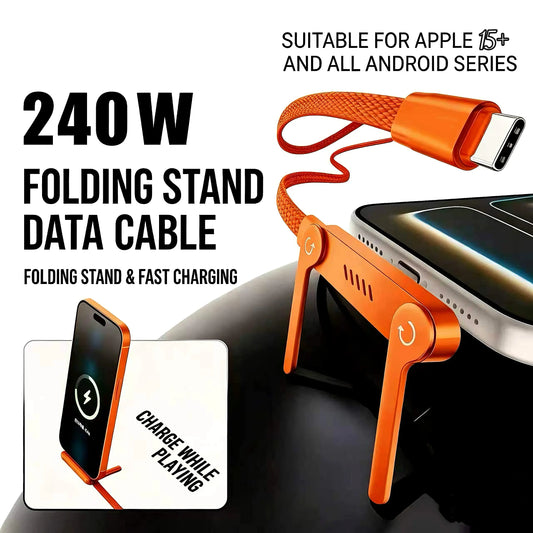 240W 2-in-1 USB-C Fast Charging Cable with Foldable Phone Stand