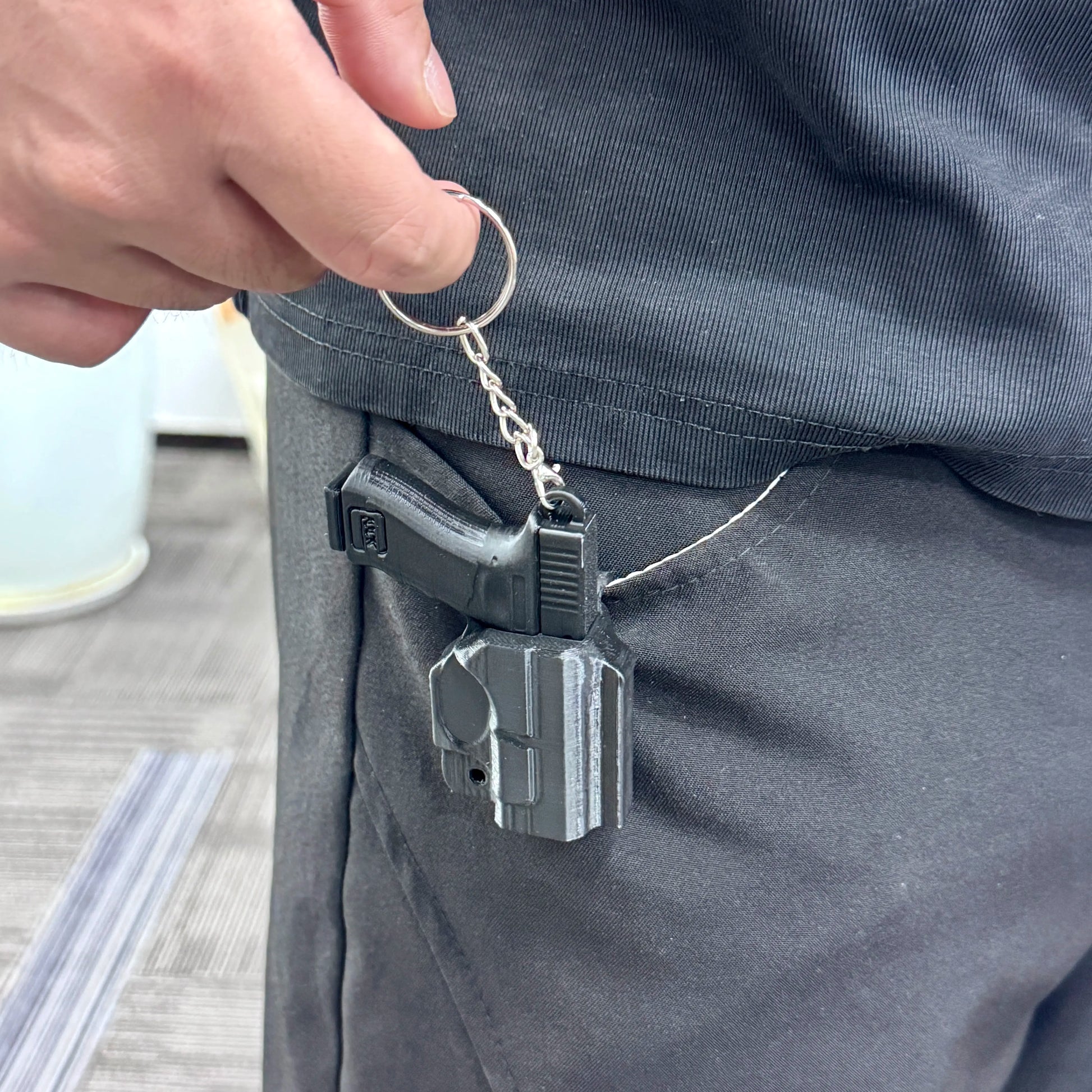 3D Printed P*stol & Holster Keychain,Pocket-Style Novelty Key Ring,Gift for Men