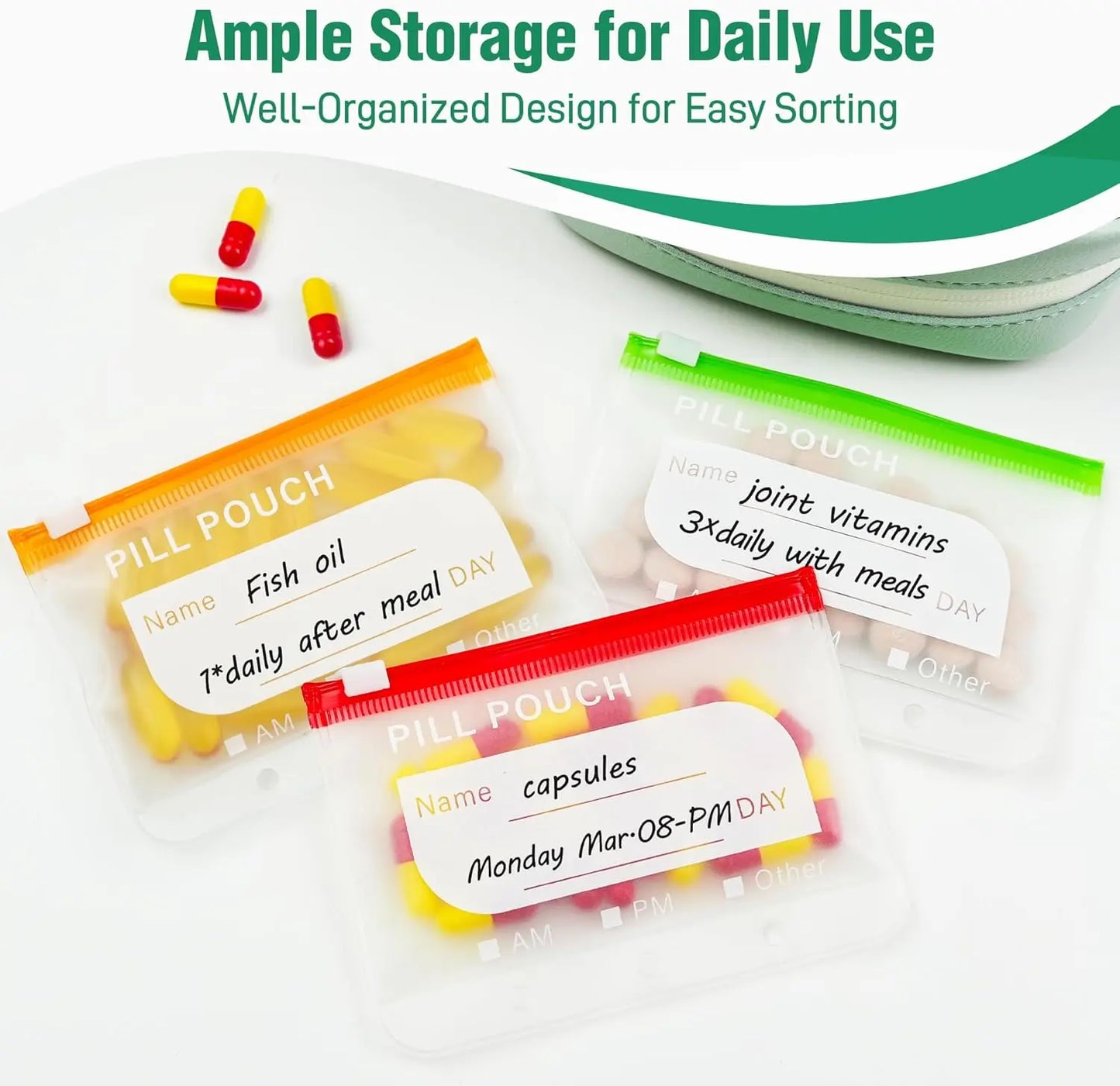 A8 Waterproof Pill Pouch Set, Large Weekly Pill Organizer with 14 Color-Coded Medicine Pouches, Reusable Travel Medicine Organizer, Zippered Pill Storage for Fish Oils, Vitamins, dealsforyou, summerwins