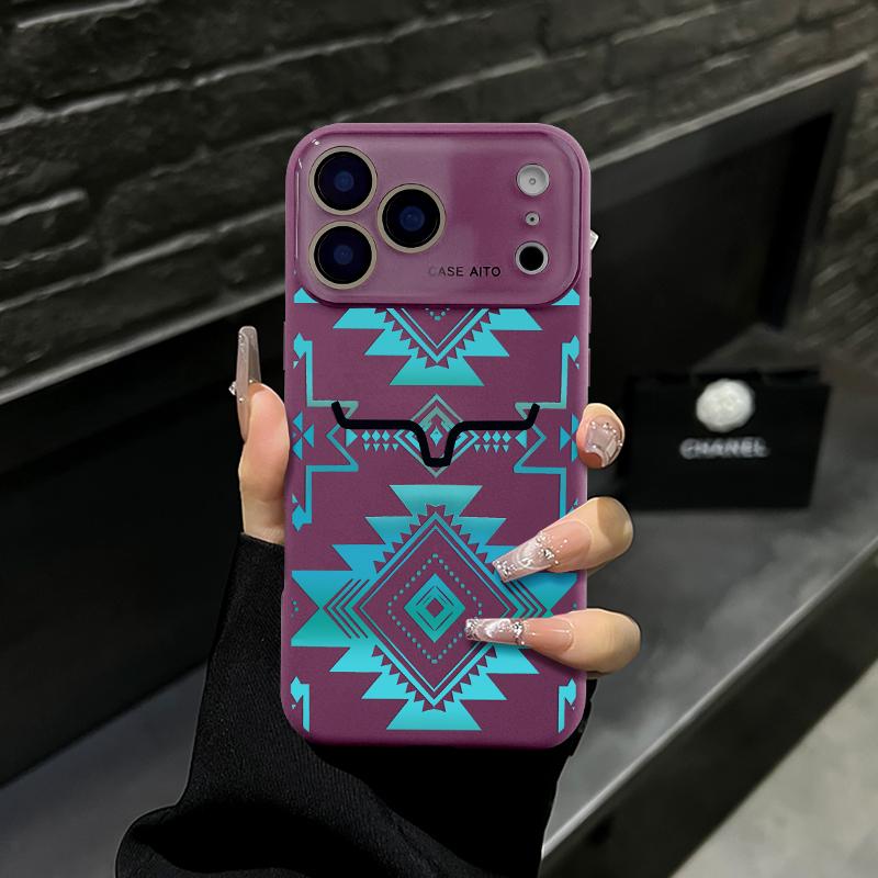 Aesthetic Western Aztec Turquoise Bull Head Phone Case for iPhone 17 Pro Max – Southwestern Tribal Shockproof Protective Cover