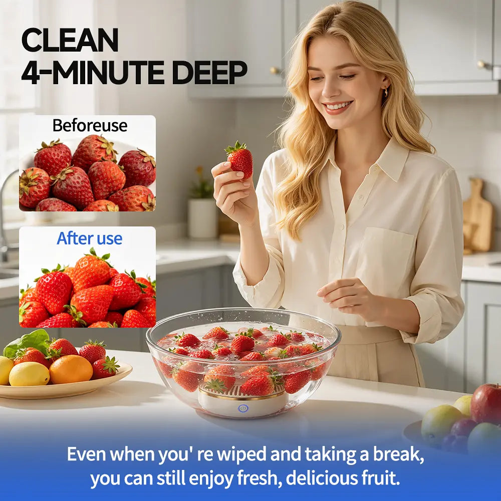 Portable Hydroxyl Ion Fruit & Vegetable Washer – 4-Minute Deep Cleaning Purifier for Produce, Meat & Seafood