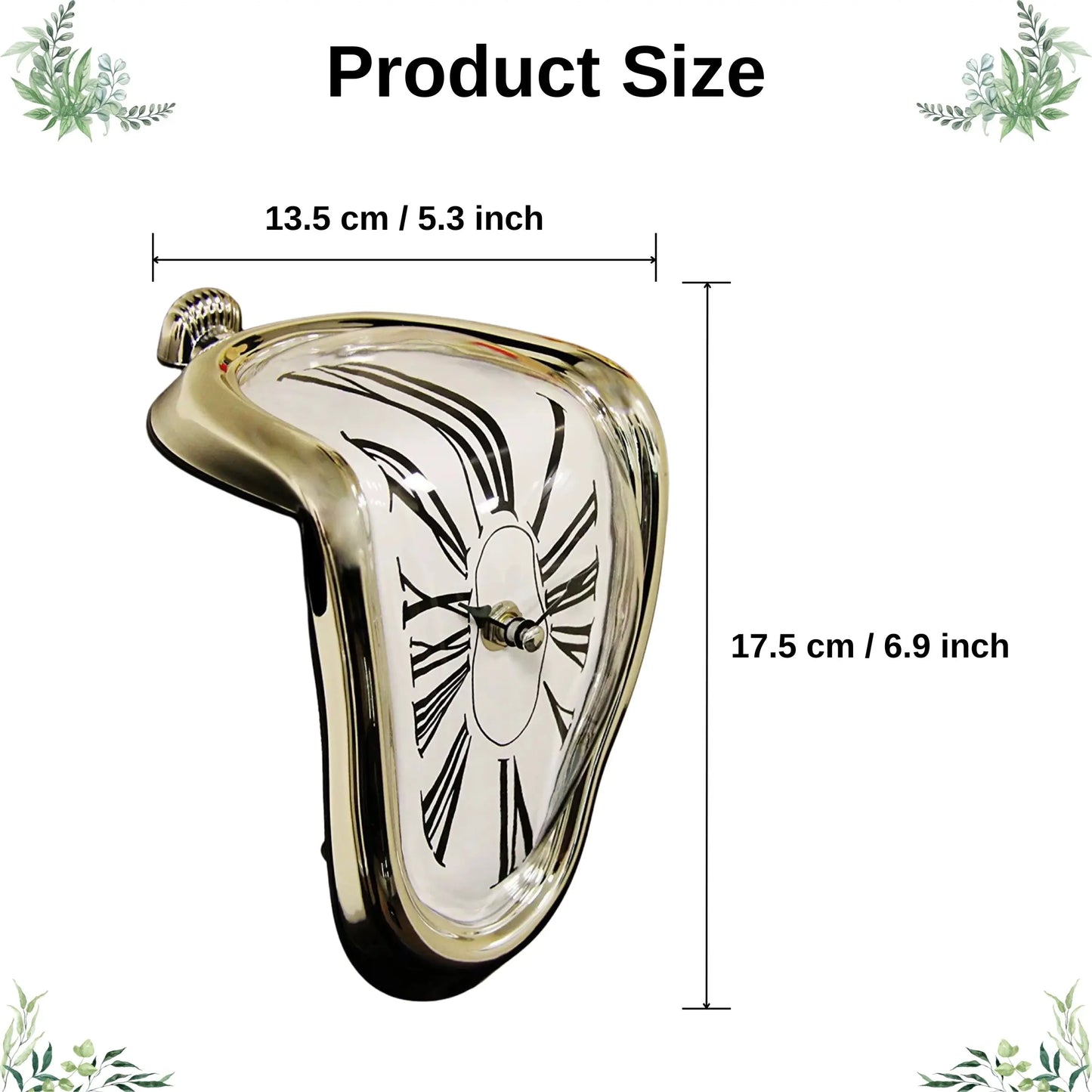Surrealism Style Melting and Twisting Decorative Wall Clock, Roman Numeral Display, Battery-Powered (Requires 1 AA Battery), Creative Home Decoration Clock for Bedroom, Living Room, Study, Holiday Gift