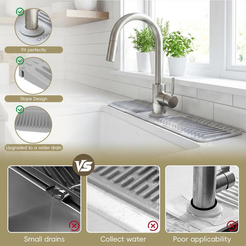 Cuttable Silicone Faucet Splash Guard Mat – Auto-Drain Quick Dry Drip Collector Tray