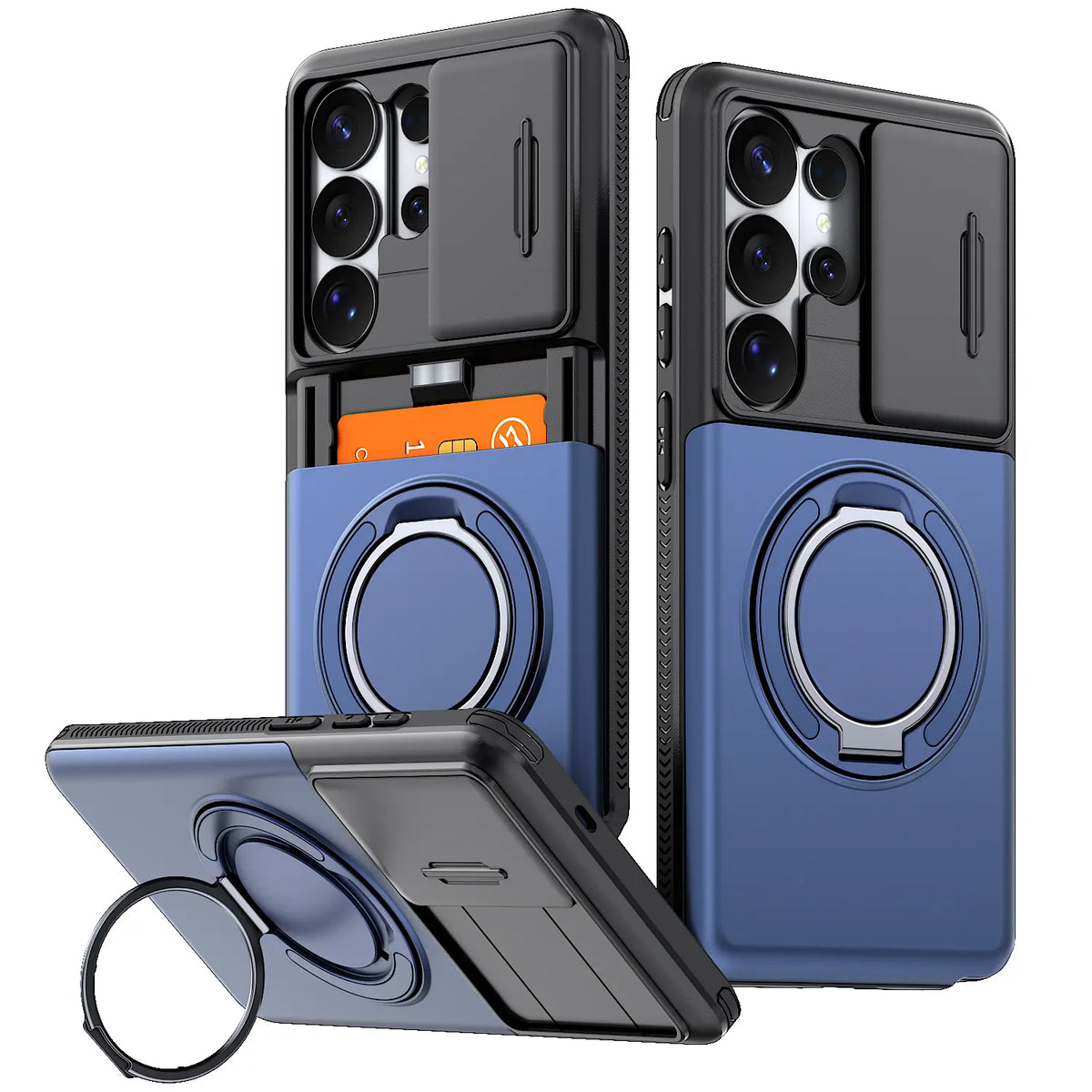 Slide Camera Cover Ring Kickstand Case for Samsung Galaxy S26 Ultra – Dual Layer Shockproof Wallet Cover