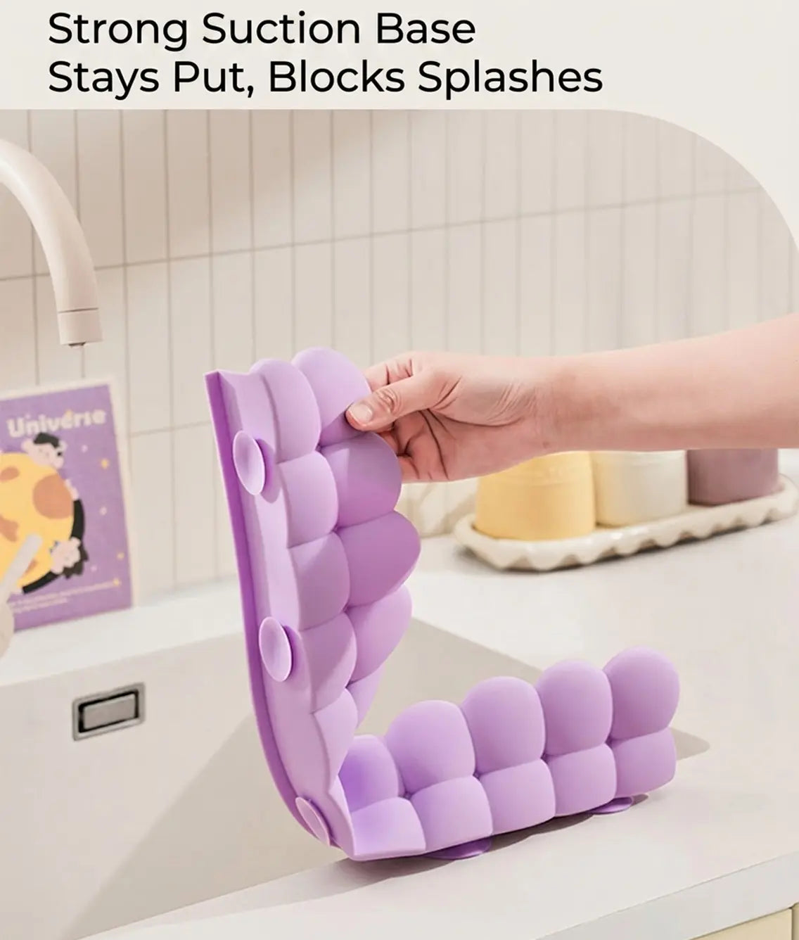 Silicone Kitchen & Bathroom Sink Splash Guard - 20"+ Modern Water Barrier with Suction Cups, Faucet Catcher for Dry Clothes & Clean Countertops (Ideal for Christmas, Wedding, Party)