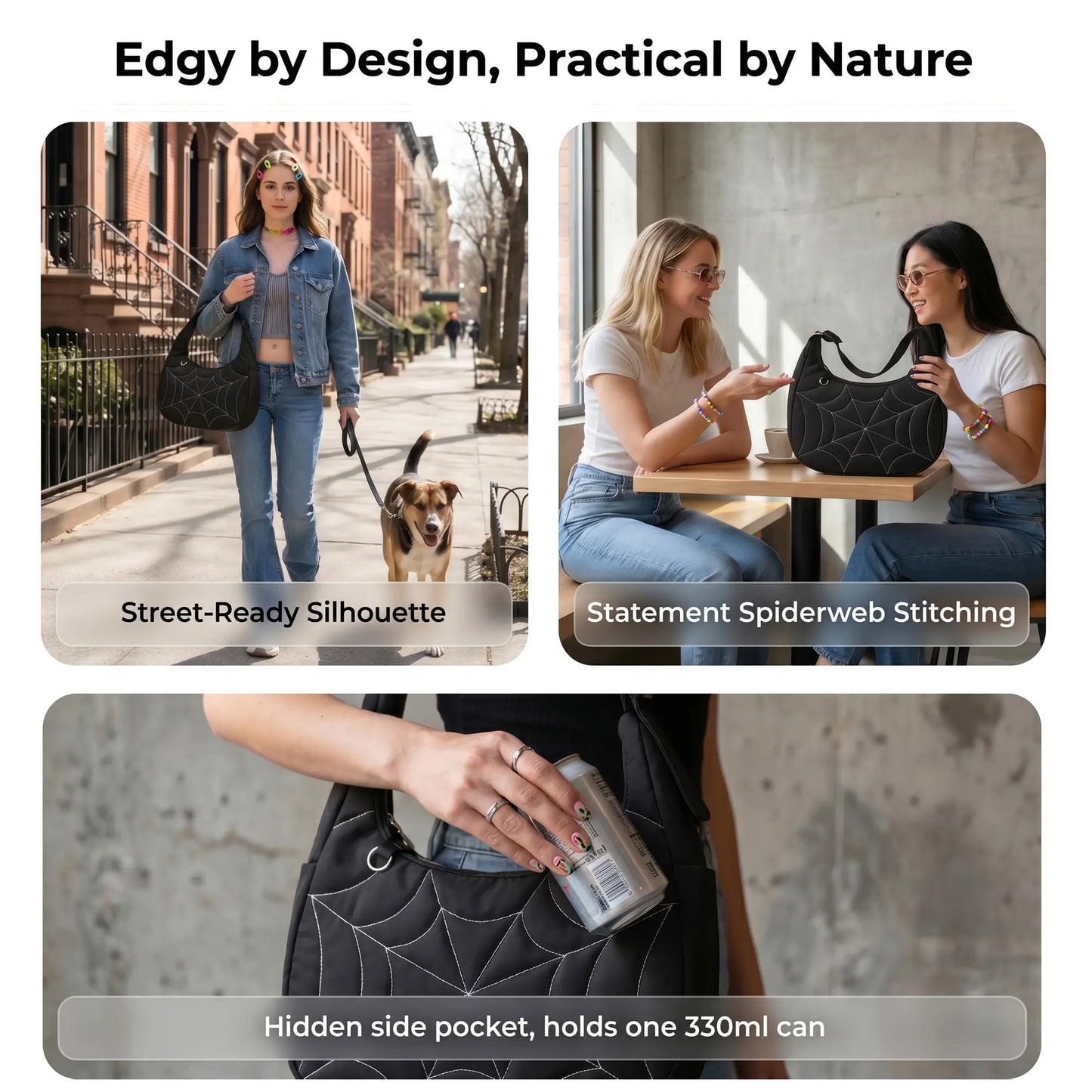 Spider Web Puffer Shoulder Bag for Women - Lightweight Quilted Nylon Crossbody Purse