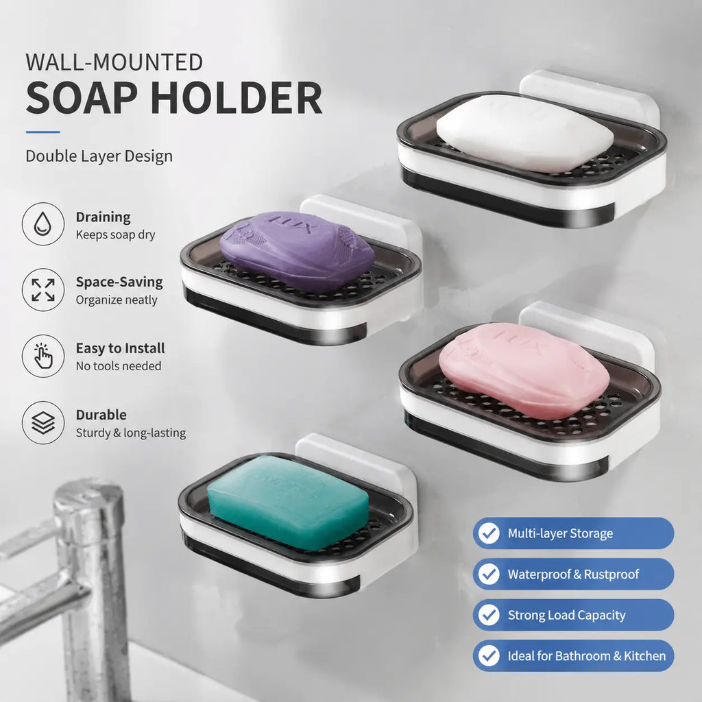 Sohochic Wall Mounted Double-Layer Self-Draining Soap Dish Holder – No-Drill Shower Storage