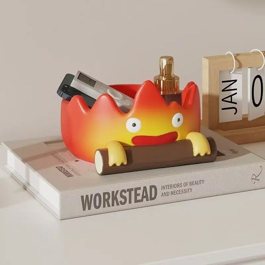 Cute Flame Desk Organizer Tray – Cartoon Key Holder & Desktop Storage Dish