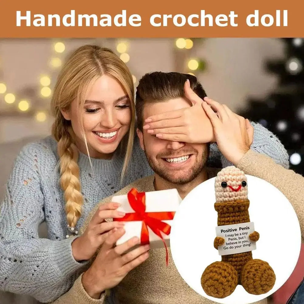Funny Emotional Support Crochet Doll with Encouragement Card – Cute Knitted Desktop Decor & Inspirational Gift