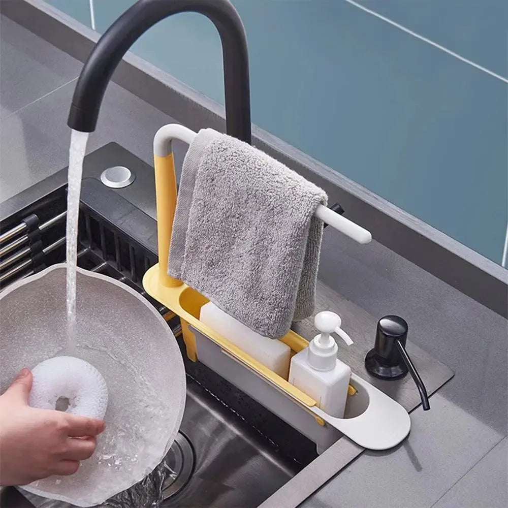1PCS Retractable Sink Organizer - Adjustable Length Expandable Kitchen Towel Rack & Shelf