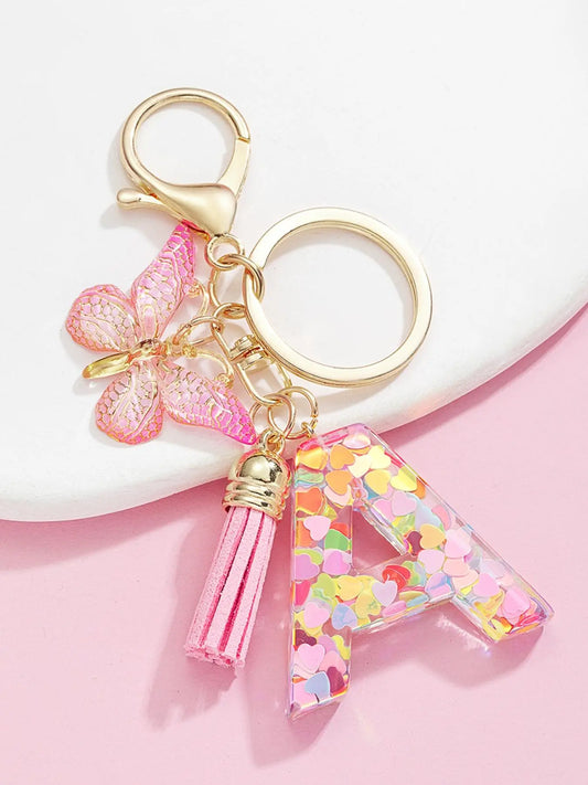 Cute Letter & Butterfly Design Keychain for Women & Girls, 1 Count Colorful Acrylic Keychain for Bag, Car Key, Decoration, Fashion Girly Keychain for Gift, Valentine's Day Gift, Trendy Cute Keychain