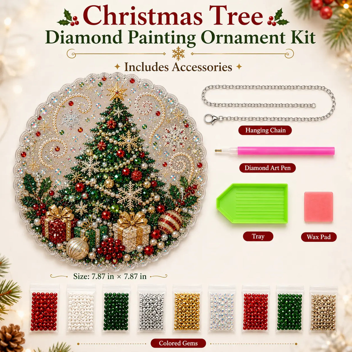 Santa DIY Diamond Painting Hanging Ornament Kit – 8x8" Gem Art Craft Set for Christmas Decor
