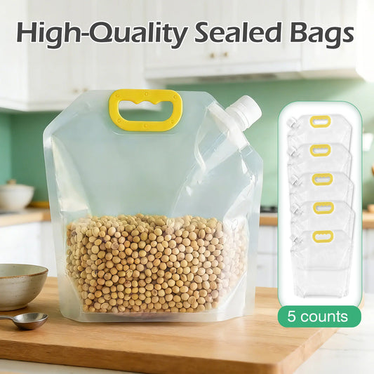 5 Counts Reusable Food Sealed Bags, leak proof design, prevent liquid spillage