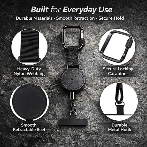 Outdoor Anti-Theft Phone Lanyard, Retractable Phone Tether with Locking Carabiner